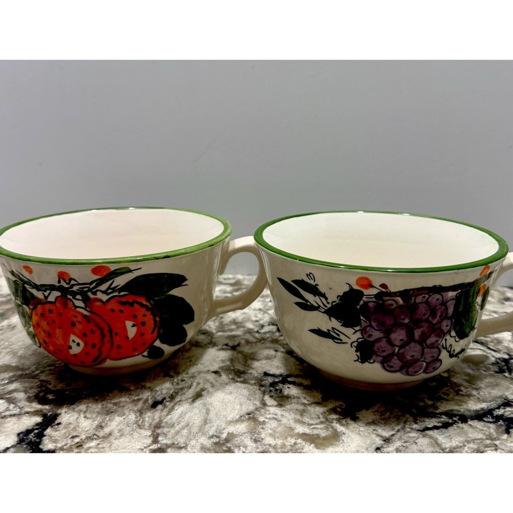 2 VTG Oversized Cups Mugs Orange Grapes Hand Painted Japan 3x5"